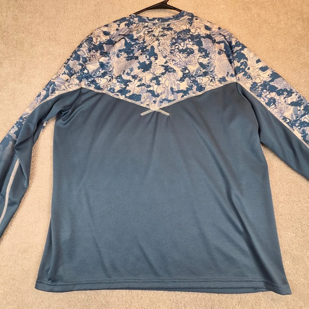 Huk Pursuit Fishing Shirt Mens Large Blue Camo Long Sleeve Performance Mesh Tee